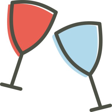 Şarap kadehleri ikonu. Web için kokteyl vektör simgelerinin karikatür çizimi