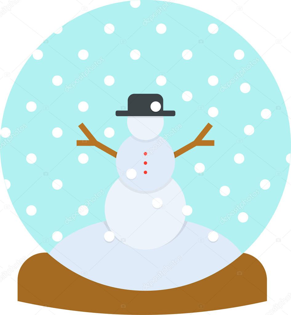 snowman with hat and snow on the background of the winter landscape