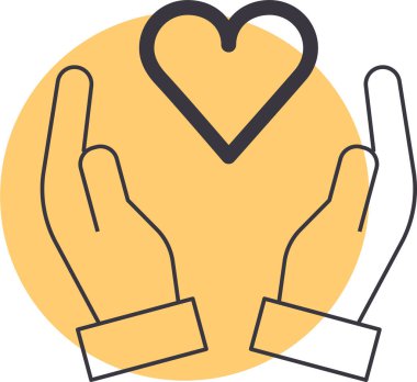 Kalp sembollü bir el. vektör illüstrasyonu