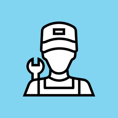 Tamirci işçi karakter avatarı miğferde, web simgesi basit illüstrasyon