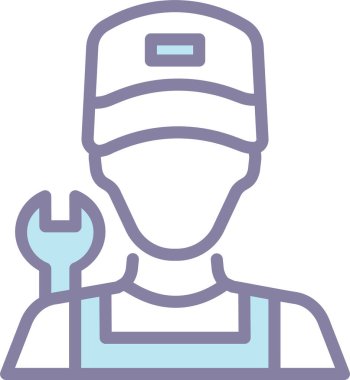 Tamirci işçi karakter avatarı miğferde, web simgesi basit illüstrasyon