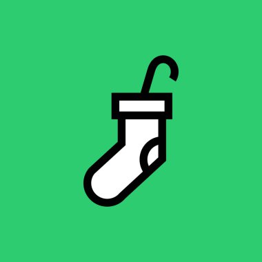 Çorap ikonu. Yeşil arkaplanda kıyafet vektör sembolünün düz çizimi
