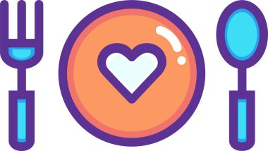 Çatal ve kaşık vektör illüstrasyon tasarımlı kalp yemeği