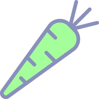 Havuç ikonu. Basit biçim yuvarlak açılı iki renkli düz sembol, yeşil ve beyaz renkler, mavi arkaplan