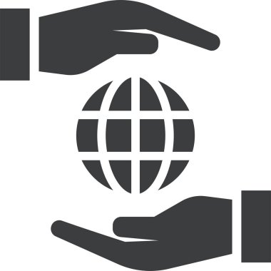 küresel koruma vektörü simgesi. biçim iki renkli düz sembol, siyah ve beyaz renkler, yuvarlak açılar, gri