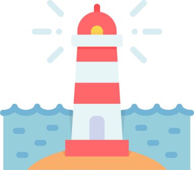 deniz feneri düz simgesi, vektör illüstrasyonu 