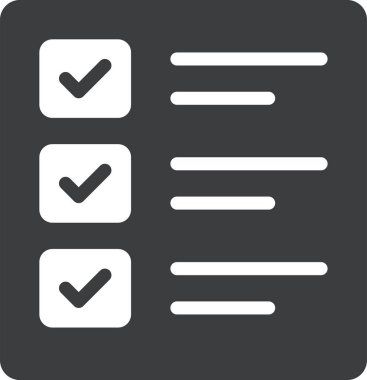 Kontrol listesi simgesi. Bu düz yuvarlak kare düğme siyah ve beyaz renkler kullanır ve gri bir arkaplanda izole edilir.