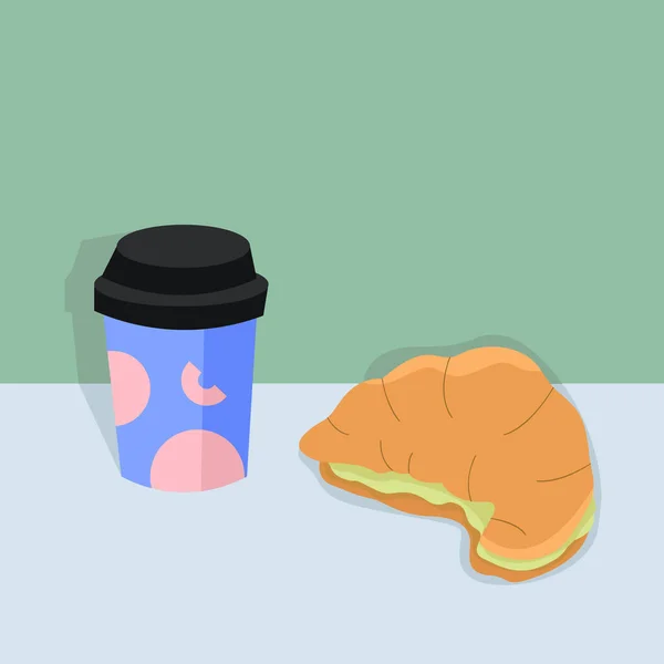 Coupe Papier Avec Couvercle Ornement Croissant Avec Matcha Snack Matin — Image vectorielle