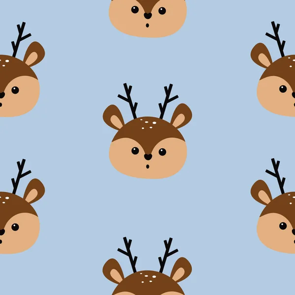 Children Drawing Cute Young Reindeer Who Smiling Pattern Image Blue — Stock Vector