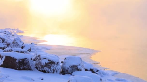 Téli Nap Folyóparton Fagy Nap Egy Csodálatos Nap — Stock videók