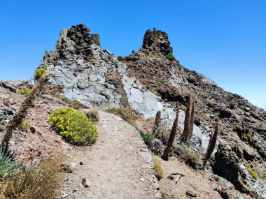 Roque de los Muchachos 'dan panoramik manzara, La Palma' nın en yüksek dağı, Kanarya Adaları, İspanya