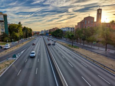 The A-42 motorway, which runs from Toledo to Madrid, entering Madrid in the morning, Madrid, Spain, Europe