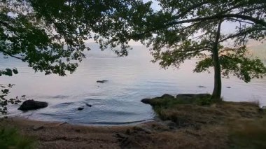 Sanabria Gölü kıyılarına ulaşan küçük dalgalar, Sanabria Gölü Doğal Parkı. Zamora ili, İspanya 