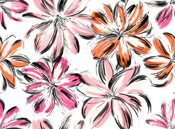 Seamles Digitálisan Létrehozott Gyönyörű Fényes Virágok Minta Absztrakt Virág Minta — Stock Fotó