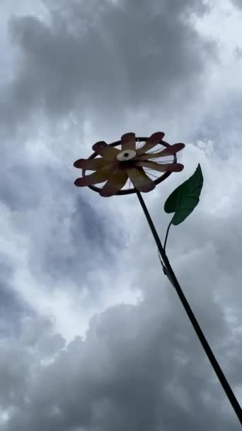 Vântul Rotește Fundalul Albastru Cerului Decorarea Parc Formă Floare Impuscat — Videoclip de stoc