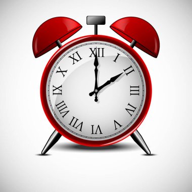 Beyaz arkaplan üzerindeki analog kırmızı alarm saatini kapat