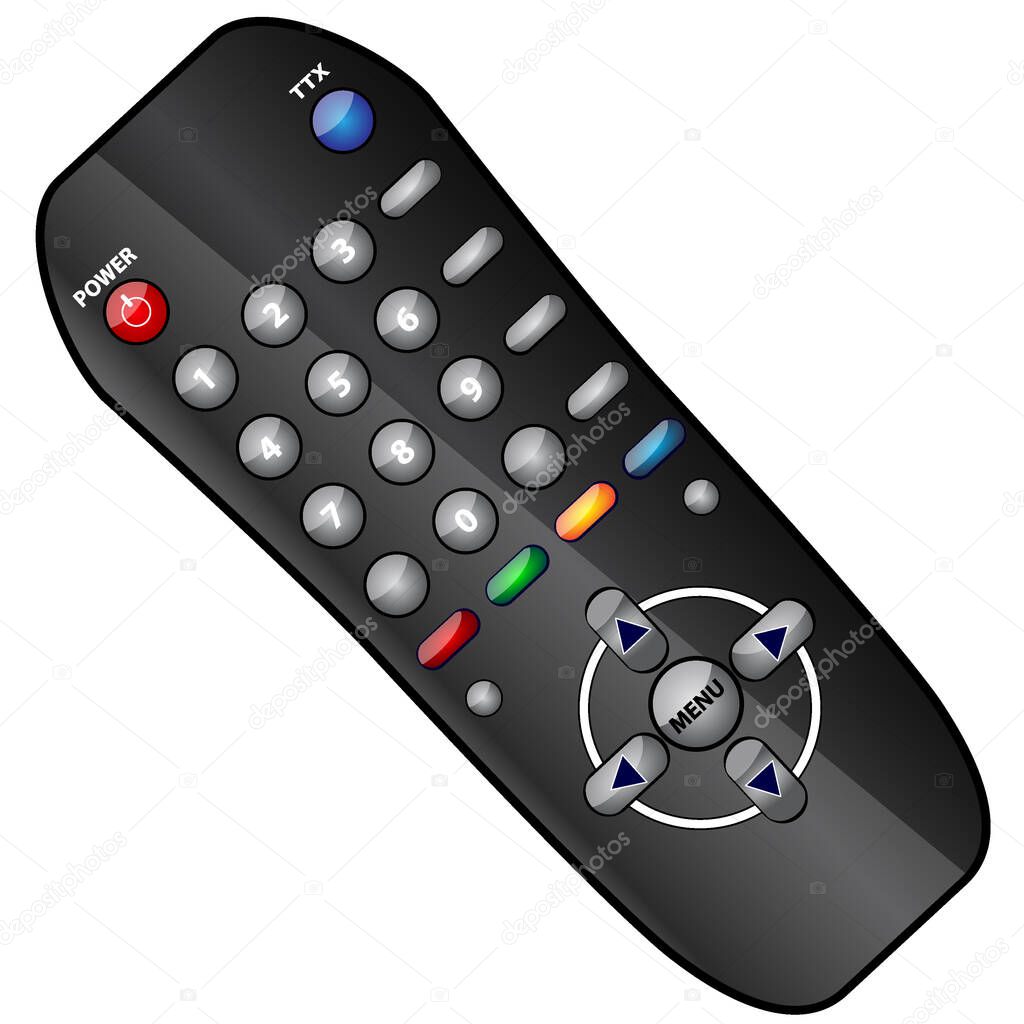 Illustration of TV Remote Control Isolated on White