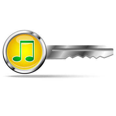 Beyaz tuşun üzerinde parlak müzik simgesi