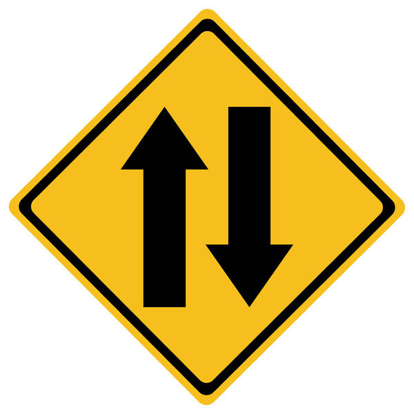 Two way yellow traffic sign, vector illustration