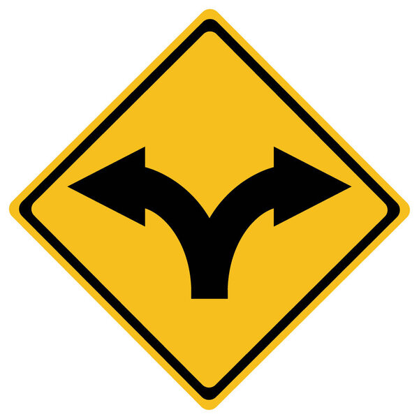 Fork in the road sign on white