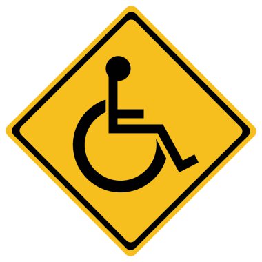 Beyaz üzerinde engelli kişi uyarı raod işareti