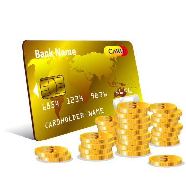 Altın kredi kartlı dolar paraları izole edilmiş.