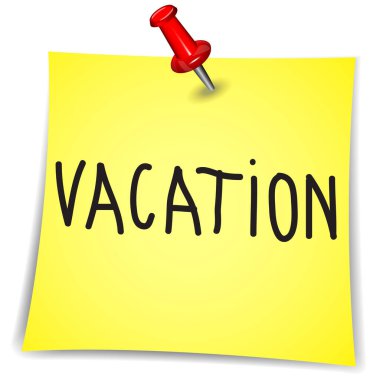 Beyaz arkaplanda iğne bulunan bir Not Kağıdı üzerinde tatil