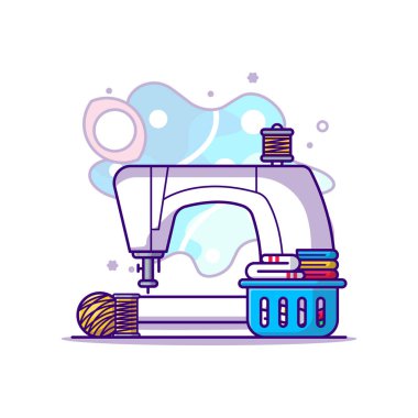 Ekipman Vektörü Çizgi Film İllüstrasyonu ile dikiş dikiyorum. İşçi Bayramı İkonası Beyaz Ayırıldı. Web İniş Sayfası, Bayrak, Etiket ve Arkaplan İçin Düz Çizgi Film Biçimi