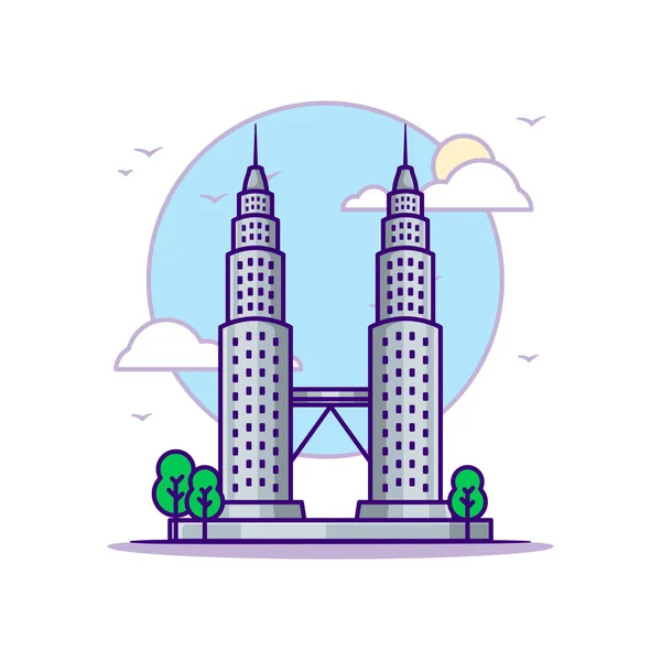 Ilustración Del Icono Del Vector Las Torres Petronas Estilo Plano — Vector de stock