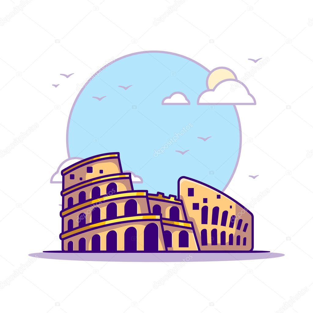 Colosseum Landmarks Vector Icon Illustration in Flat Cartoon style for Web Landing Pages with Banner or Sticker and Background