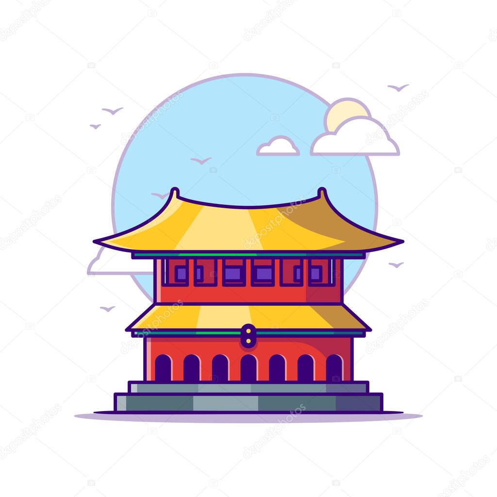 Forbidden City Landmarks Vector Icon Illustration in Flat Cartoon style for Web Landing Pages with Banner or Sticker and Background