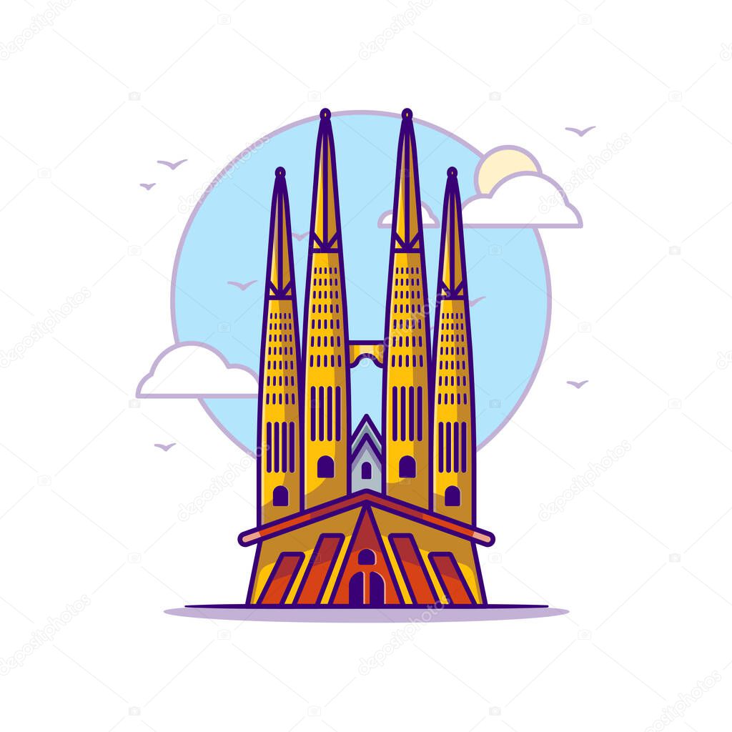La Sagrada Familia Landmarks Vector Icon Illustration in Flat Cartoon style for Web Landing Pages with Banner or Sticker and Background
