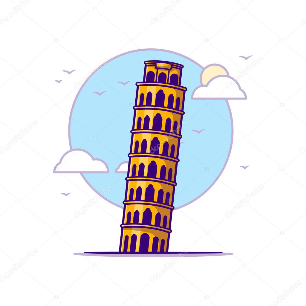 Pisa Tower Landmarks Vector Icon Illustration in Flat Cartoon style for Web Landing Pages with Banner or Sticker and Background