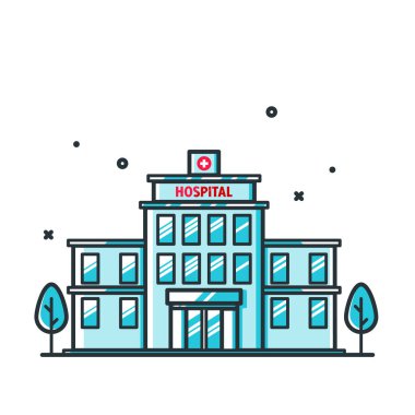 Web İniş Sayfaları ya da Etiket ve Arkaplan İçin Düz Çizgi Film Biçimi Hastane Vektörü Simgesi Resimleri