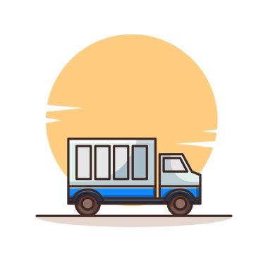 Banner veya Etiket ve Arkaplan Arkalı Web İniş Sayfaları için Düz Çizgi Film Biçiminde Kamyon Vektörü Simgesi ResmiComment