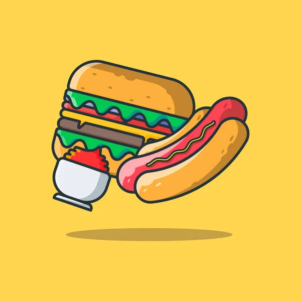 Burger Hotdog Vector Icono Ilustración Estilo Plano Dibujos Animados Para — Archivo Imágenes Vectoriales