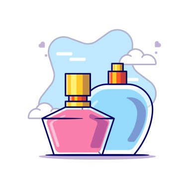 Bayrak veya Etiket ve Arkaplan Arkalı Web İniş Sayfaları için Düz Çizgi Film Biçiminde Kadınlar için Parfüm Gündüz Vektör Simgesi İlülasyonu