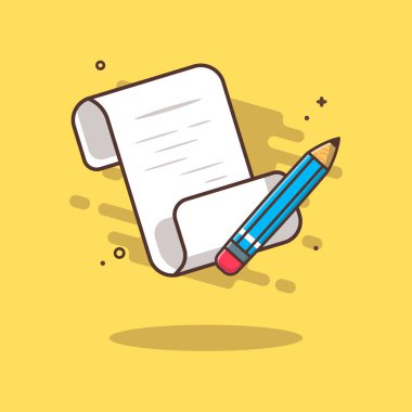 Kağıt ve Kalem Vektörü Simgesi İllüstrasyonu. Eğitim Simgesi Beyaz Kavramı tecrit edildi. Web İniş Sayfası, Banner, Etiket, Arkaplan İçin Düz Çizgi Film Biçimi