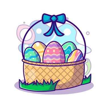 Paskalya Yumurta Koleksiyonu Basket 'ten Paskalya Günü Vektör Simgesi Çizgi Filmi Biçimli Web İniş Sayfaları ya da Etiket ve Arkaplan