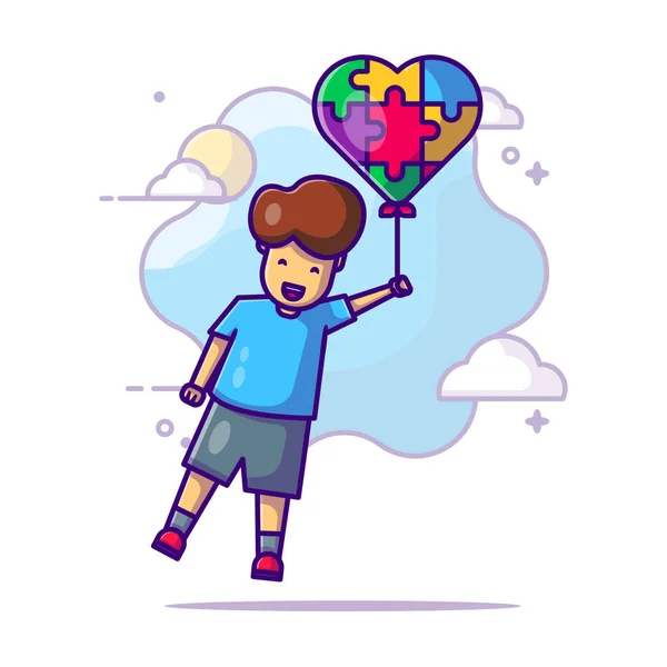 Cute Man Love Balloon Autism Day Vector Icon Cartoon Illustrations — Stockový vektor
