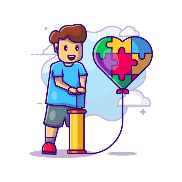 Man Pump Love Balloon Autism Day Vector Icon Cartoon Illustrations — 스톡 벡터