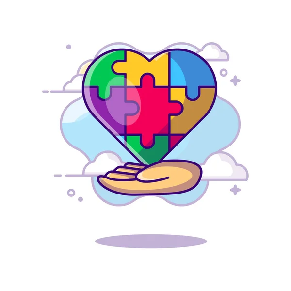 World Autism Day Hand Heart Royalty Vector Icon Cartoon Illustrations — Archivo Imágenes Vectoriales