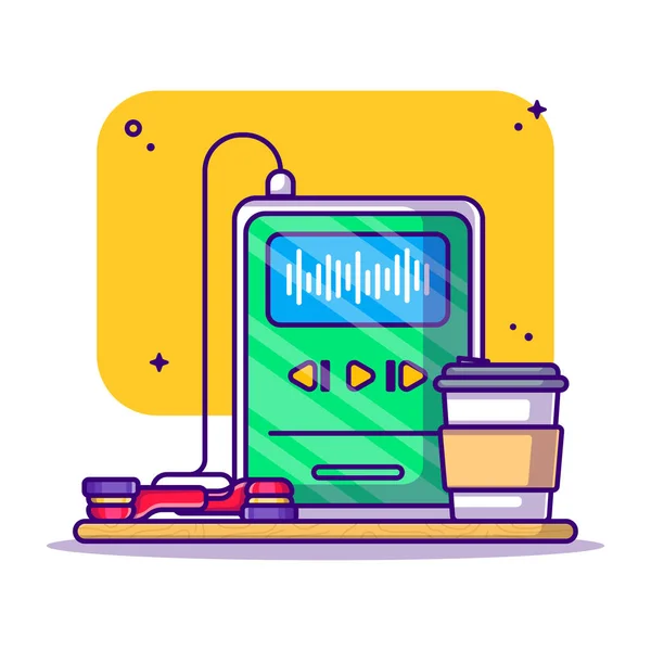 Listening Podcast Coffee Vector Cartoon Illustration Podcast Icon Concept White — Archivo Imágenes Vectoriales