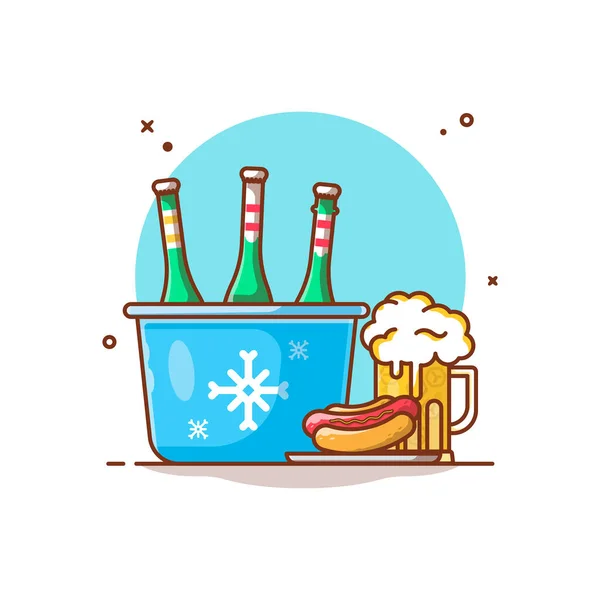 Freezer Saco Cerveja Fria Hotdog Ilustrações Vector Ícone Férias Comida — Vetor de Stock