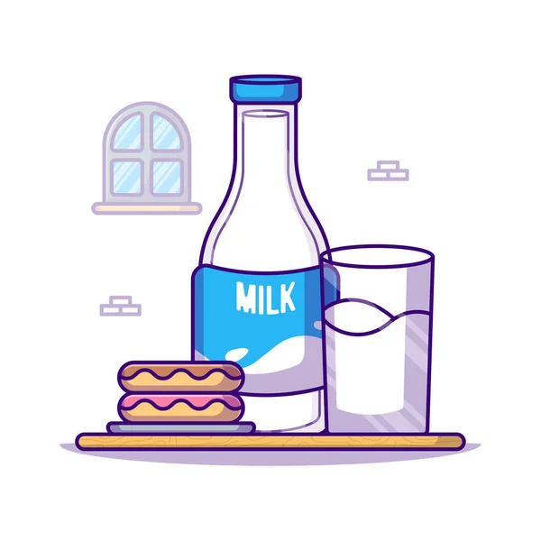 Donuts Milk Bottle Vector Cartoon Illustration Inglês Dia Mundial Leite — Vetor de Stock