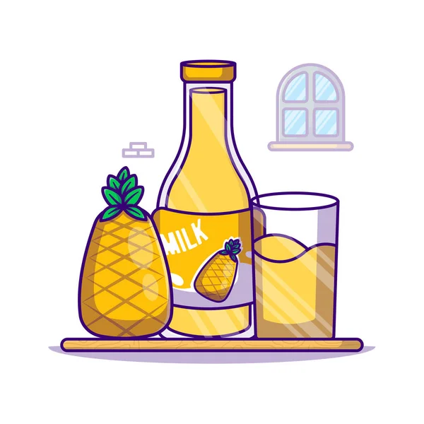 Ananas Und Milchflaschen Vector Cartoon Illustration Weltmilchtag Icon Concept White — Stockvektor