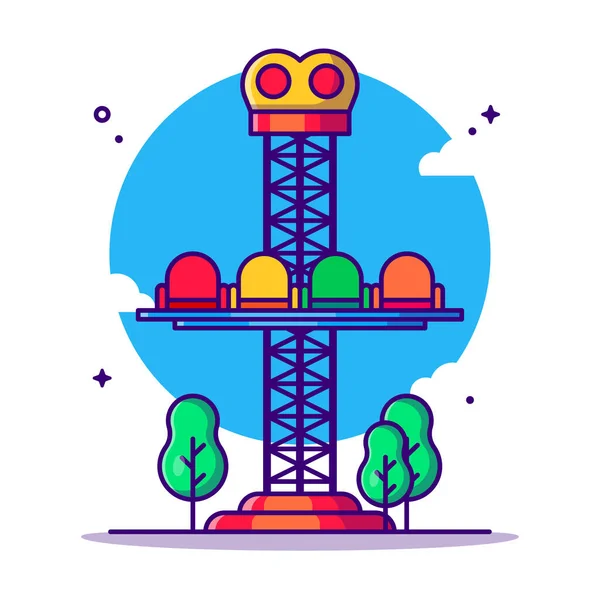 Amusement Park Drop Tower Vector Cartoon Illustration 서커스단 축제에서는 화이트 — 스톡 벡터