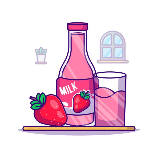Erdbeere Und Milchflasche Vector Cartoon Illustration Weltmilchtag Icon Concept White — Stockvektor