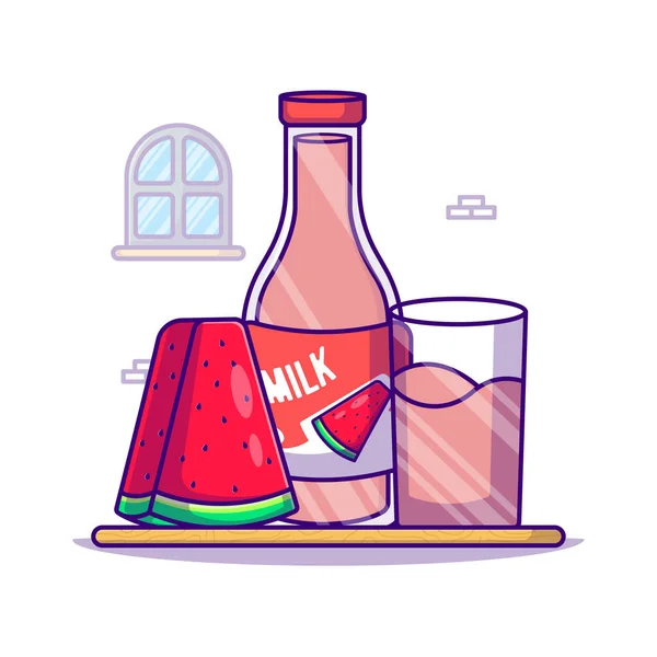 Watermelon Milk Bottle Vector Cartoon Illustration Inglês Dia Mundial Leite — Vetor de Stock