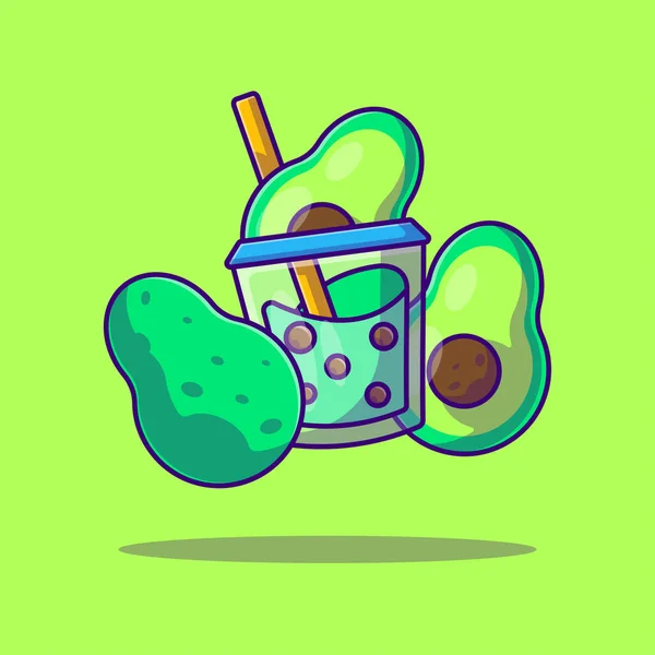 Bubble Tea Avocado Vector Çizgi Film Llüstrasyonu Köpüklü Çay Meyve — Stok Vektör